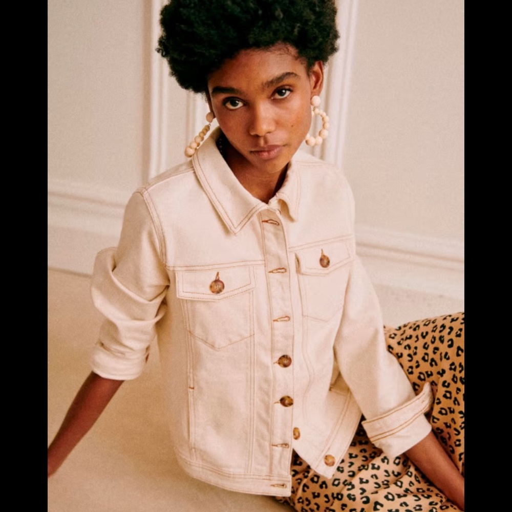 Sézane Ivory Denim Jacket EUC Sold Out Sz Small